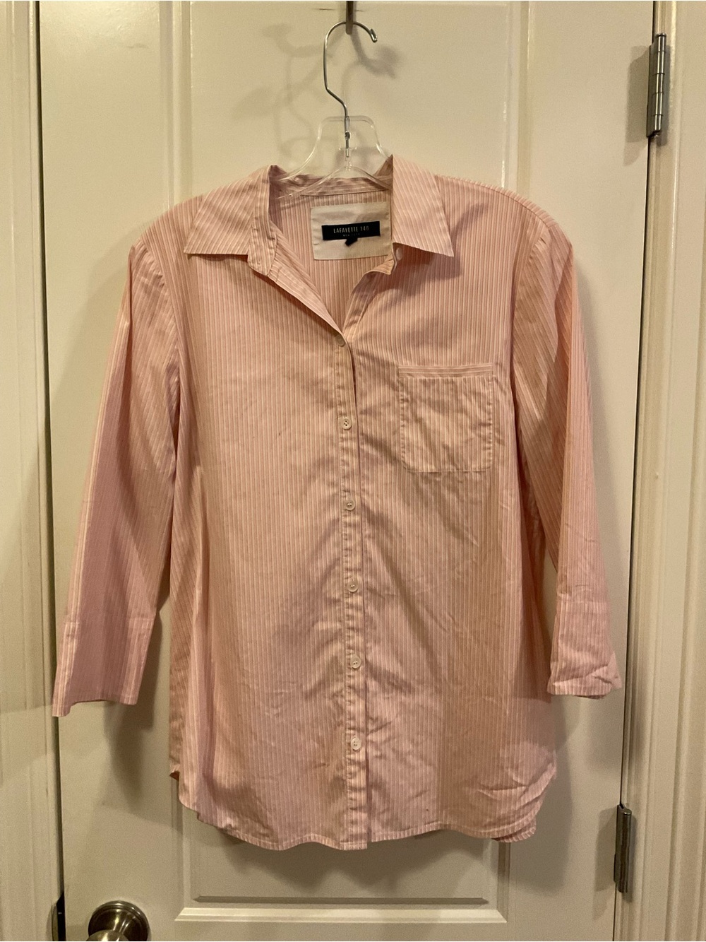Lafayette 148 New York Coral Striped Button Down - S